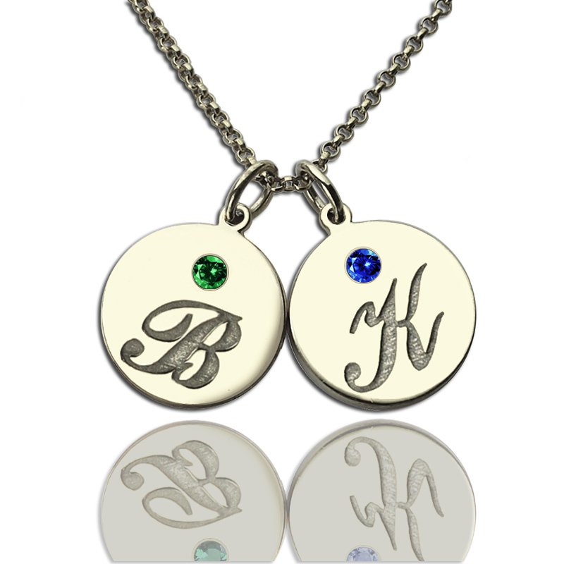 Disco Collana con Iniziale & birthstone