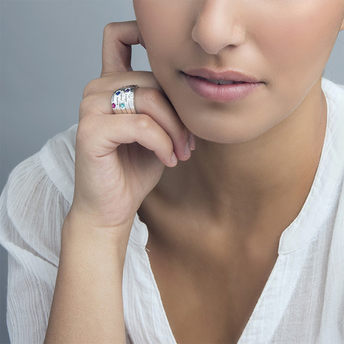 Personalizzabile Cinque Nome Anello Con Birthstones