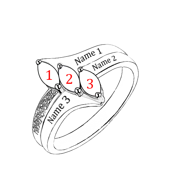 Personalizzabile Tre Nome Anello Con Birthstones