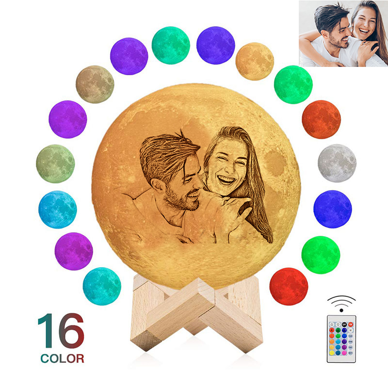 Personalizzata 16-Color Foto 3D Luna Lampada Con Telecomando